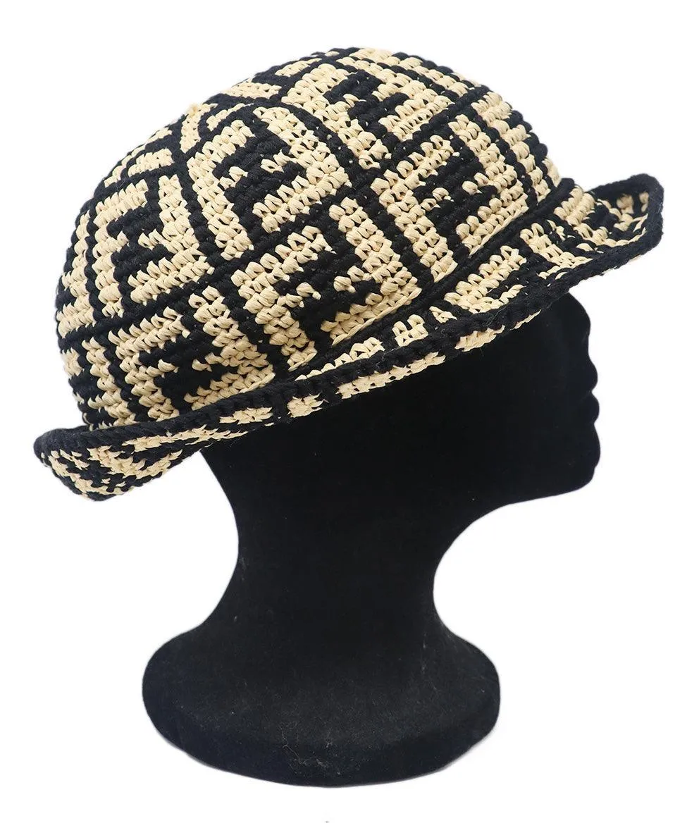 Fendi Black & Beige Raffia Hat