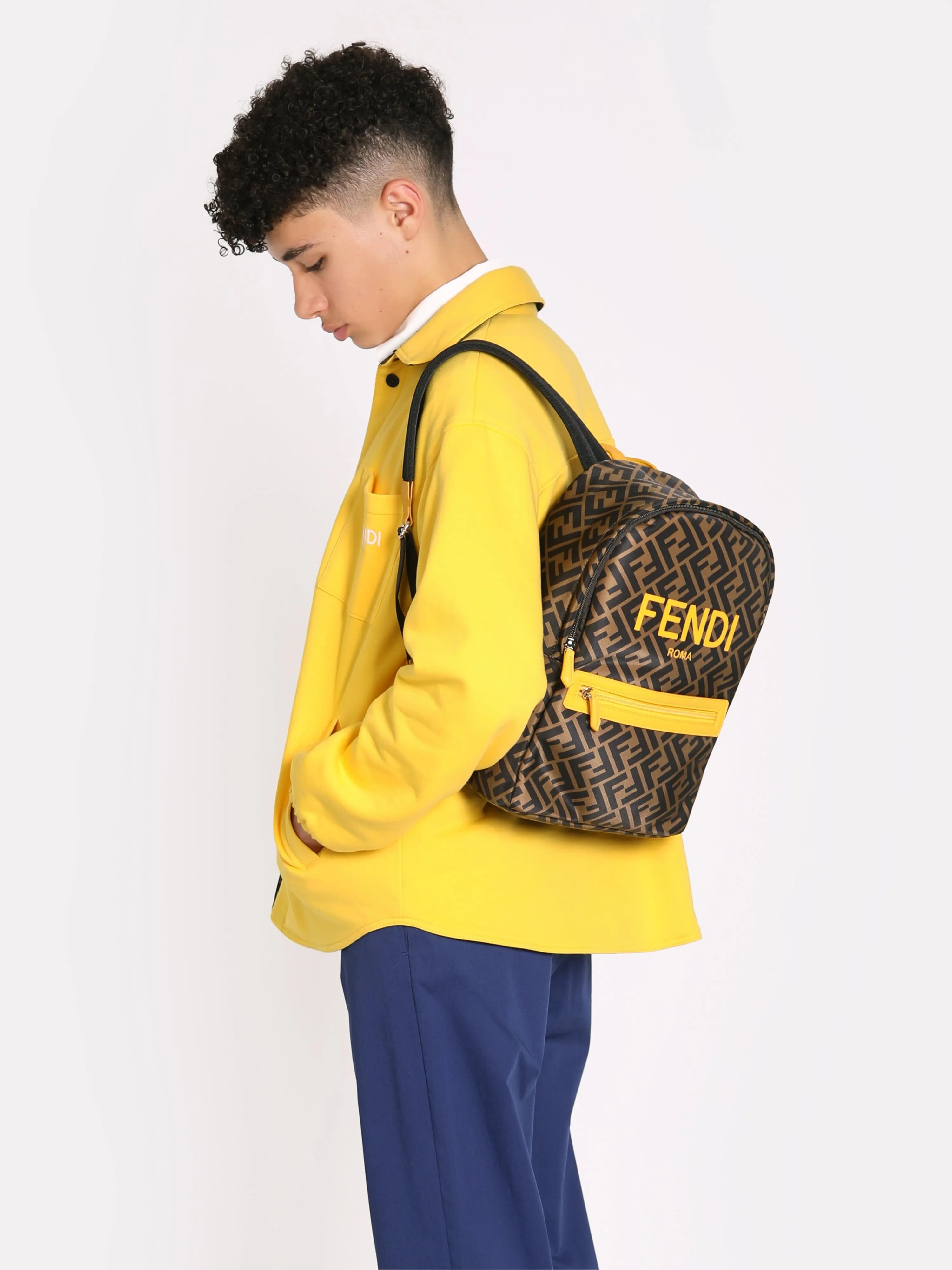 Fendi Kids FF Logo Backpack in Brown (33cm)