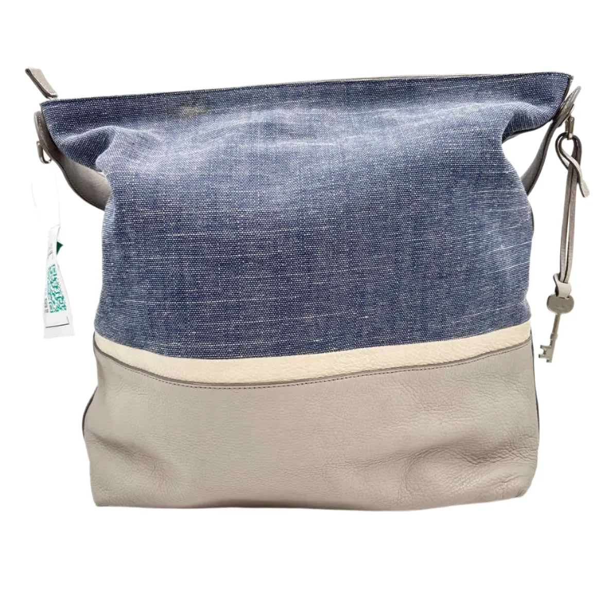 FOSSIL Chambray Gray & Cream Leather MAYA Convertible HOBO w/Crossbody Strap