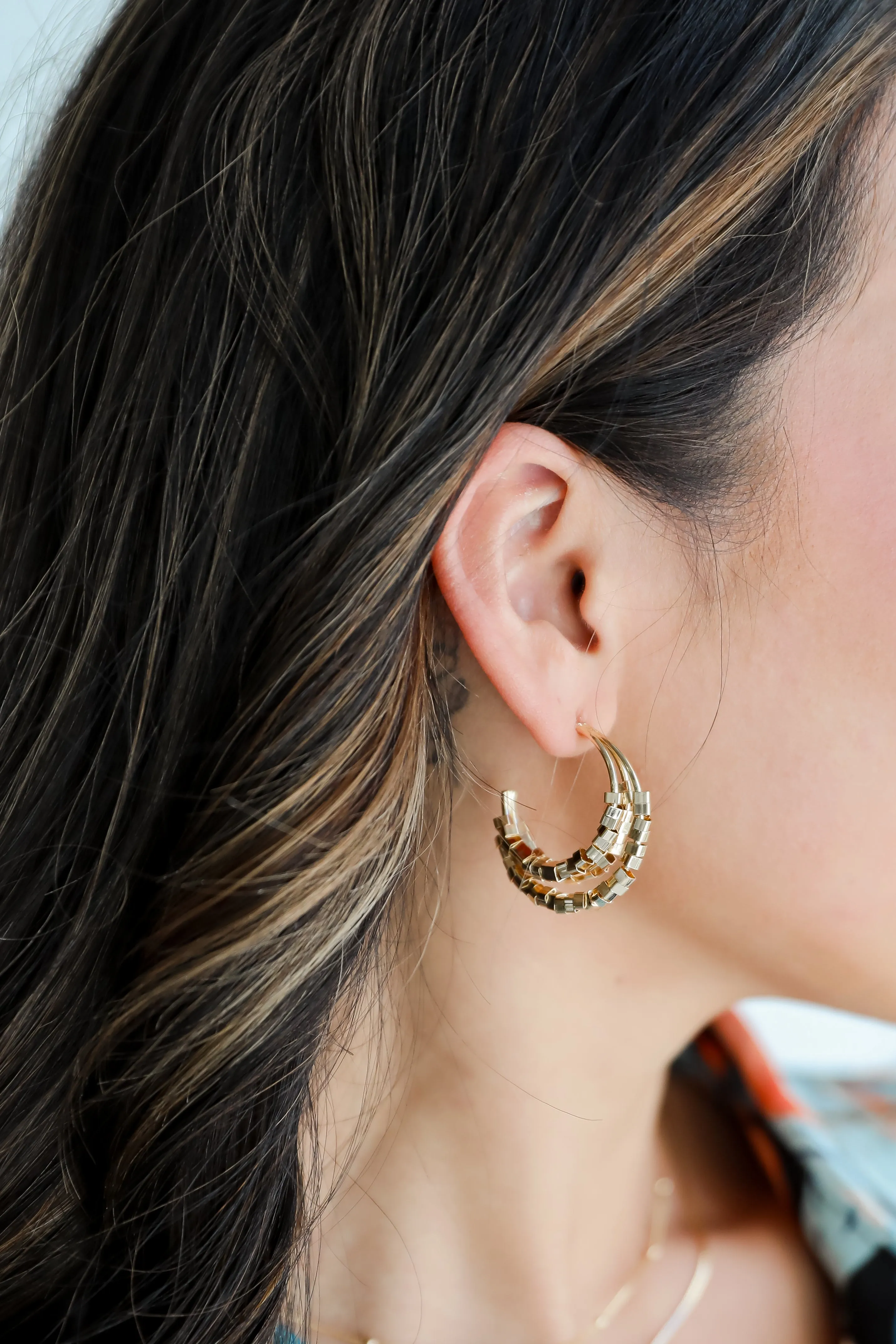 Gabby Gold Beaded Triple Hoop Earrings