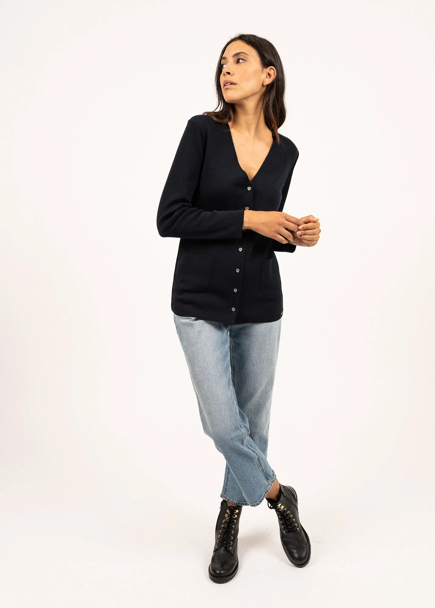 Gilet Blainville - en laine mrinos (NAVY)