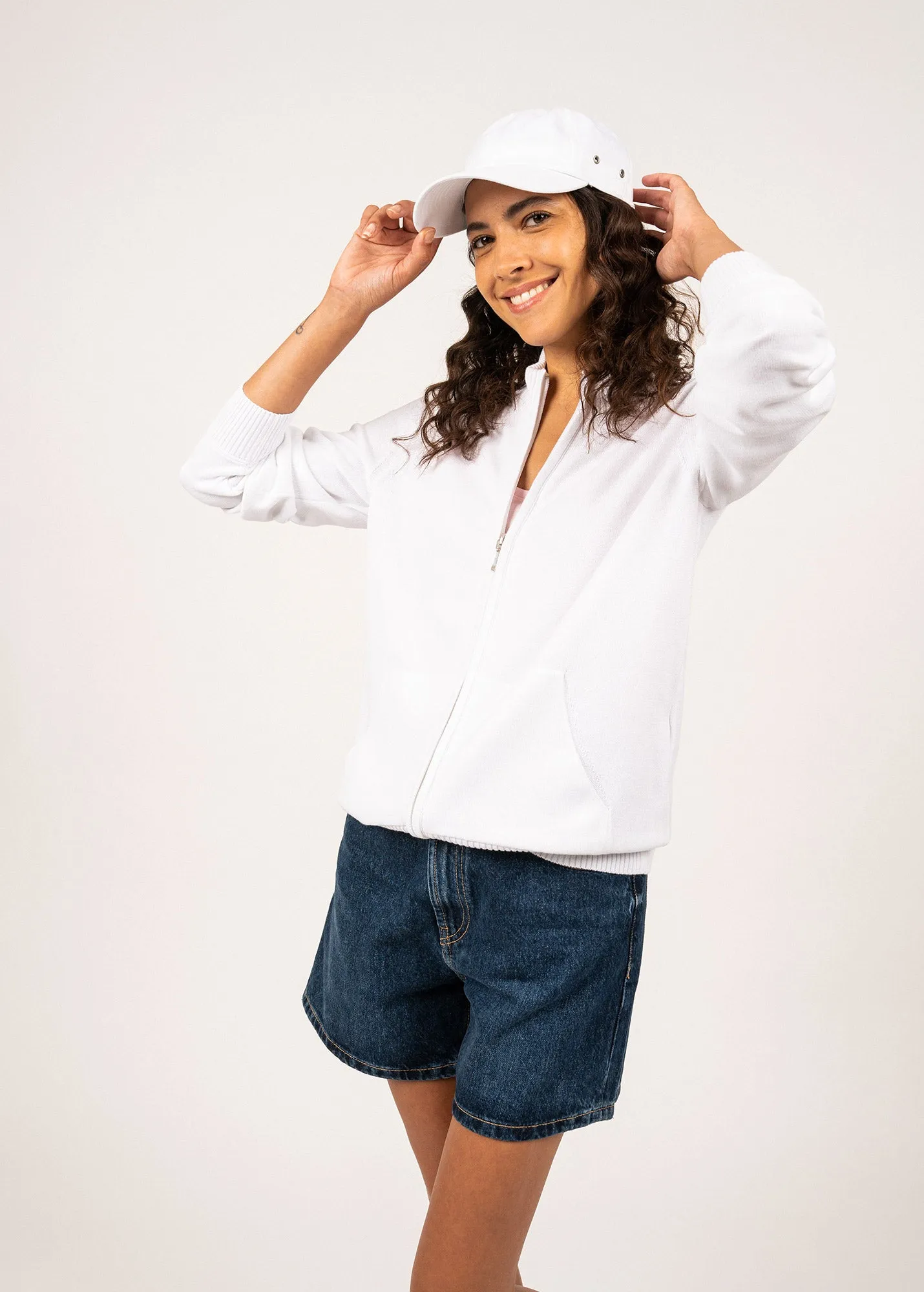 Gilet en coton Barcelone - zipp, col montant (BLANC)