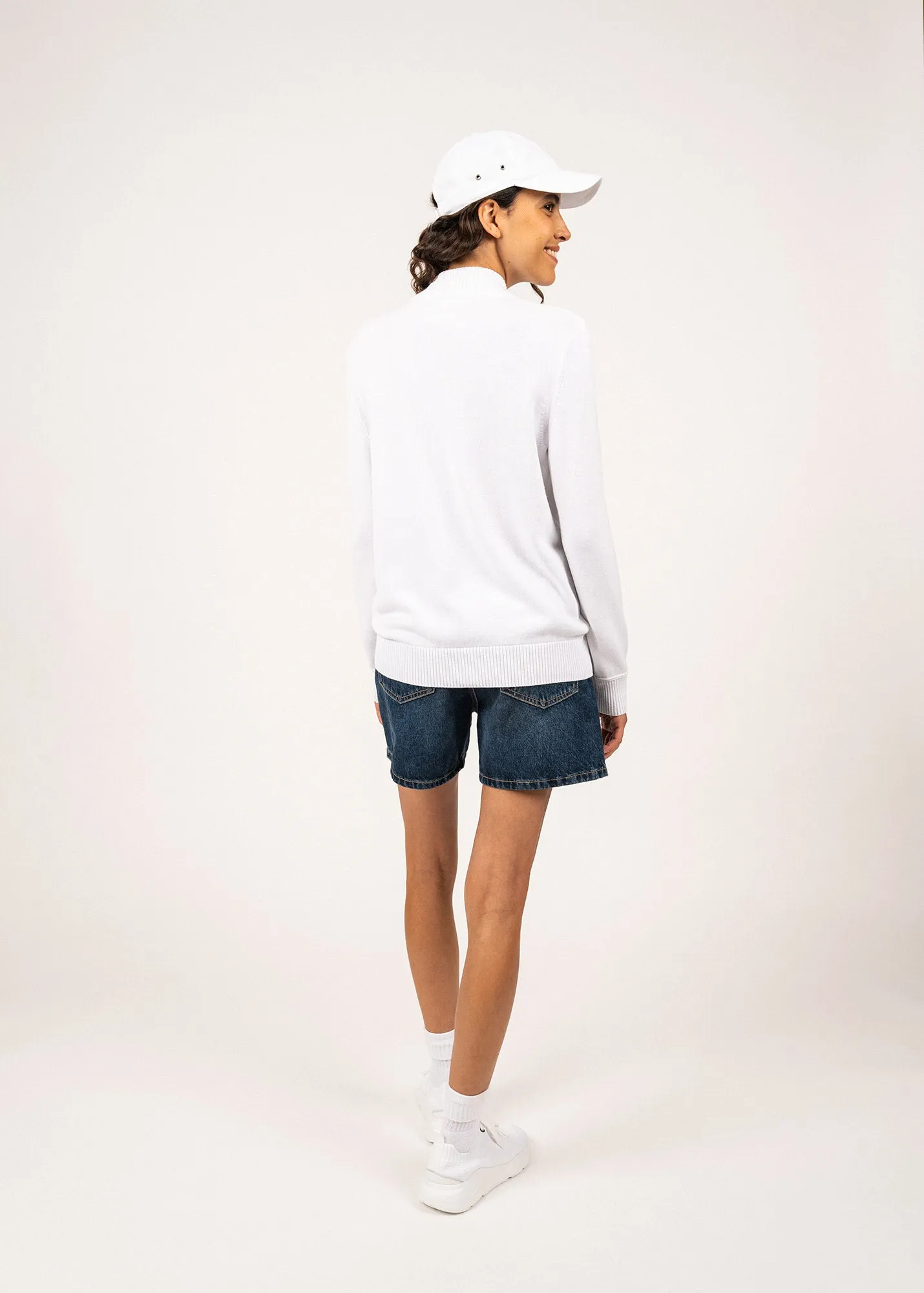 Gilet en coton Barcelone - zipp, col montant (BLANC)