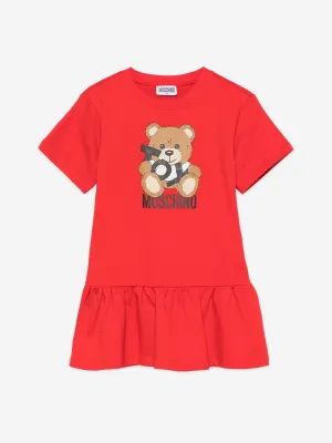 Girls Teddy Bear Logo Dress in Red