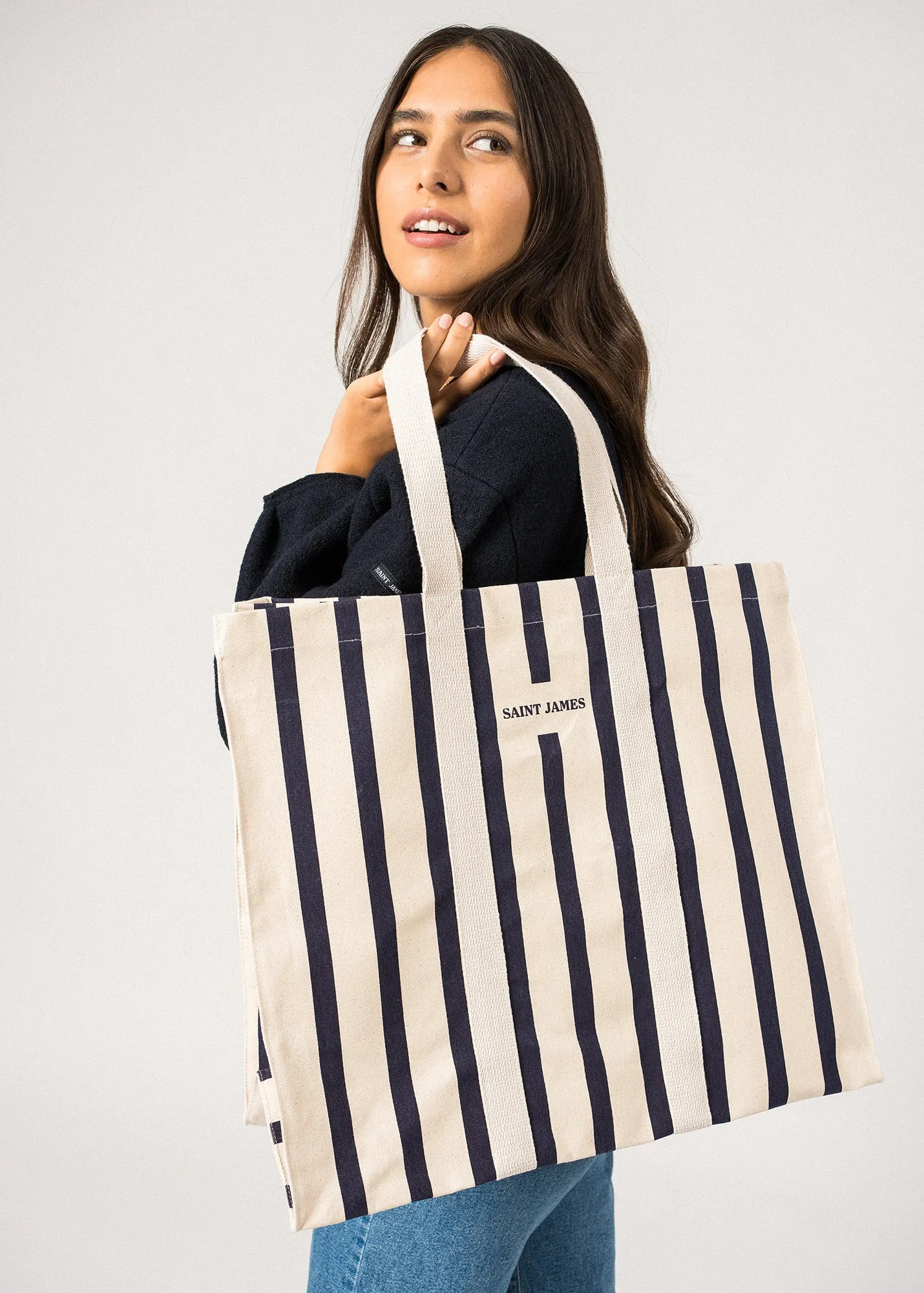 Grand sac cabas ray - en coton (ECRU/MARINE)