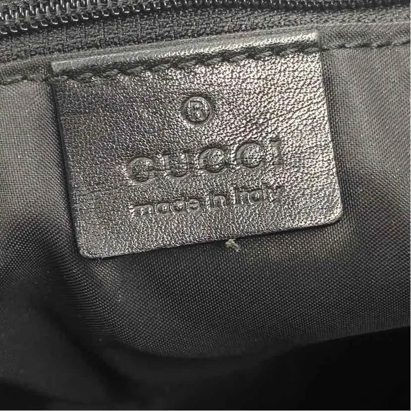 GUCCI Black Canvas GG Monogram Bucket Tote w/Leather Double Handles