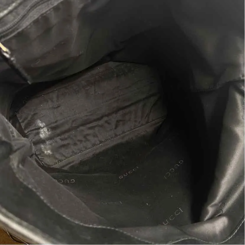 GUCCI Black Canvas GG Monogram Bucket Tote w/Leather Double Handles