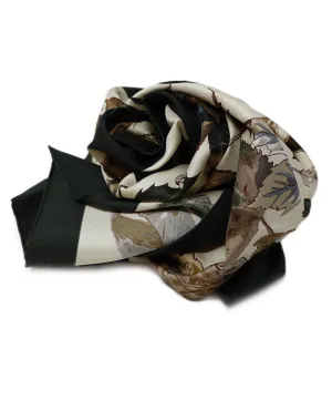 Hermes Ivory & Green Leaf Print Silk Scarf