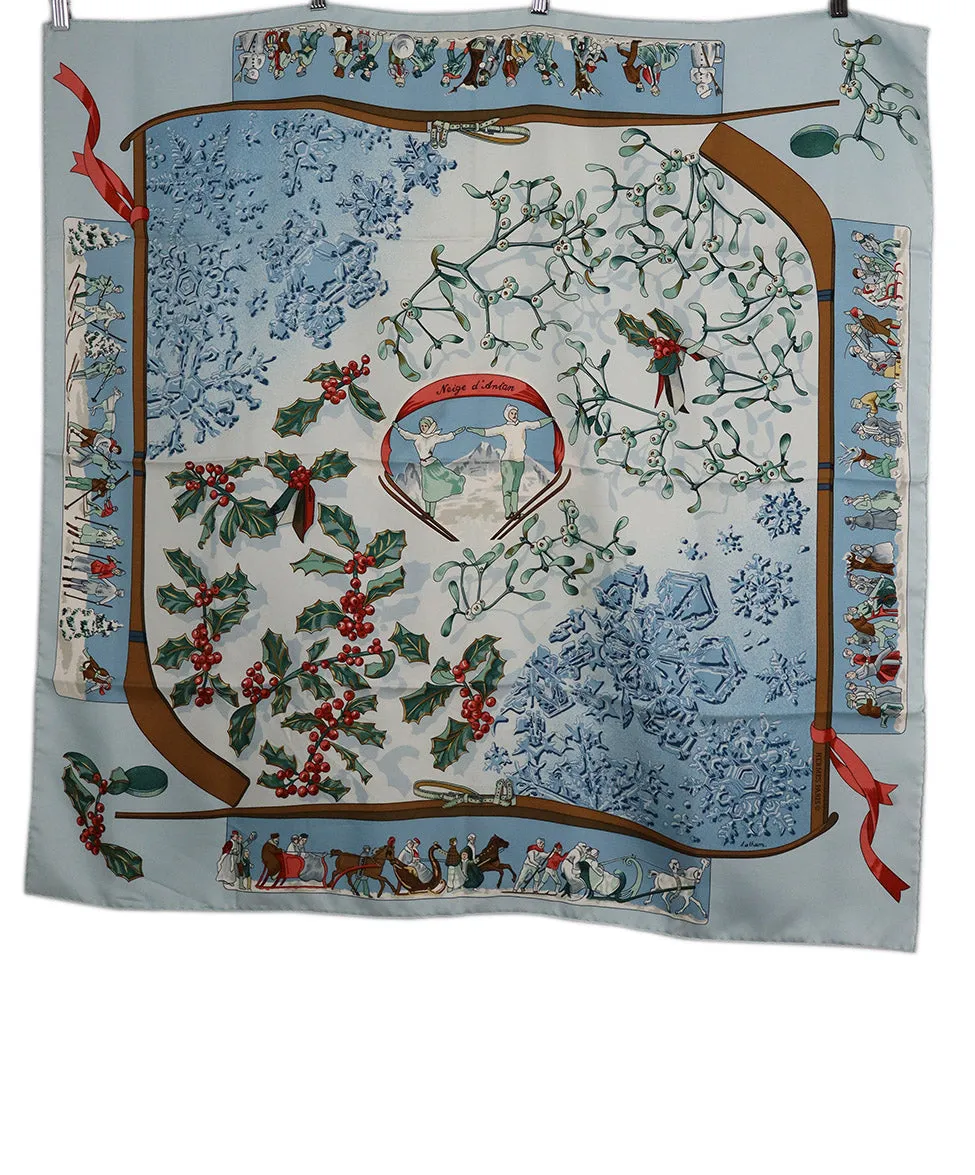 Hermes Neige D'Antan Print Silk Scarf