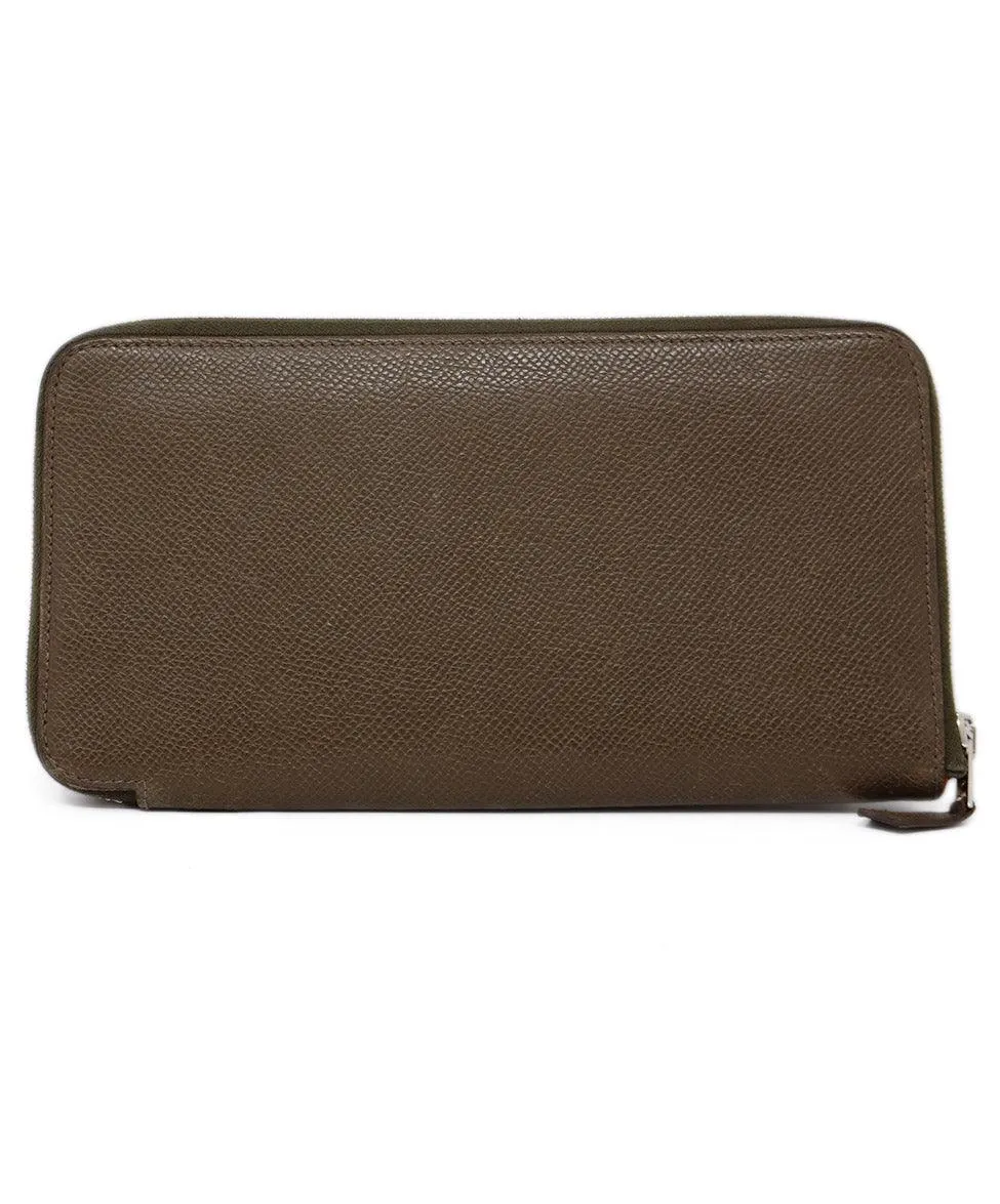 Hermes Taupe Leather Zip Around Wallet