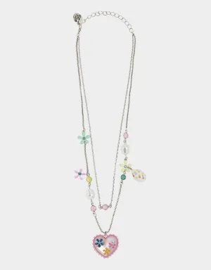 HOP TO IT FLOWER HEART 2 ROW NECKLACE MULTI Betsey Johnson