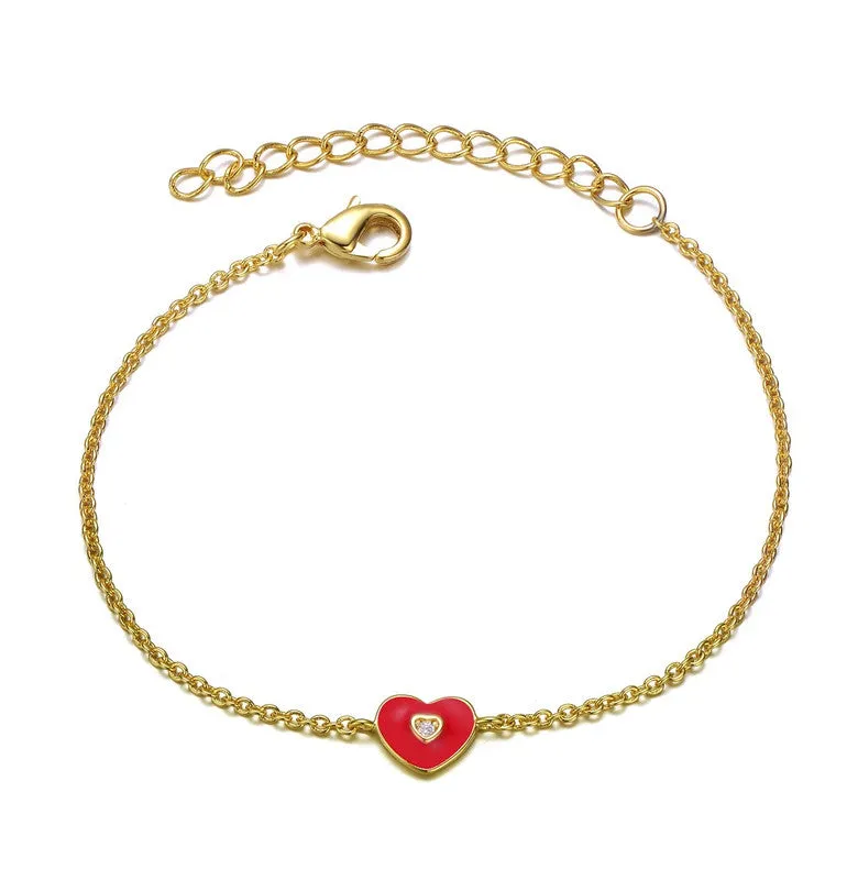 Kids 14k Gold Plated Red Heart Charm Bracelet