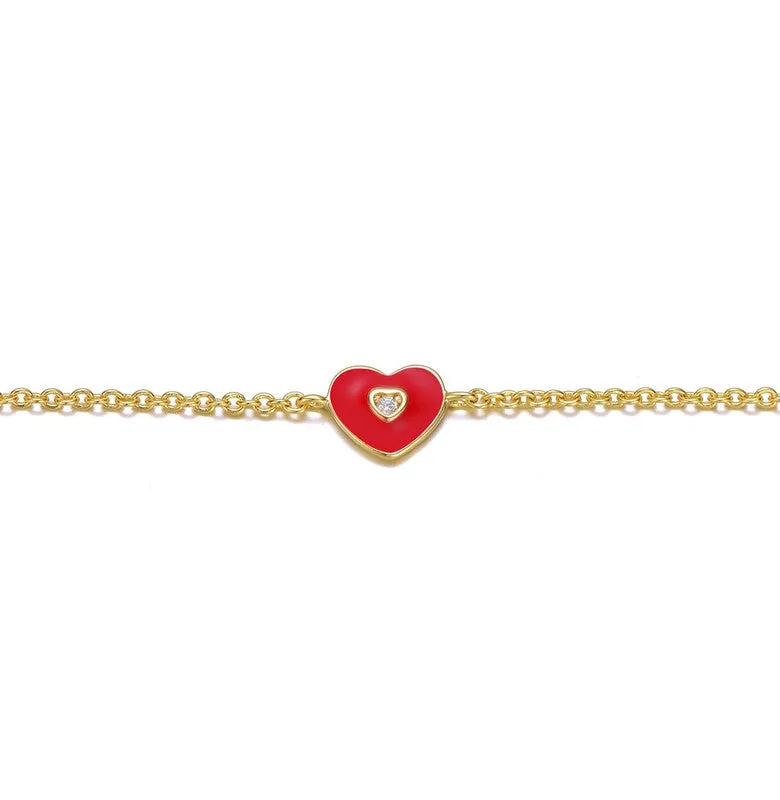Kids 14k Gold Plated Red Heart Charm Bracelet