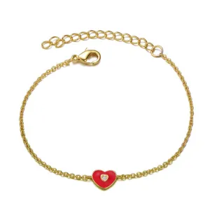 Kids 14k Gold Plated Red Heart Charm Bracelet