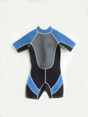 Kid's Boy's Brand Logo Printed Swimsuit,Black/Blue