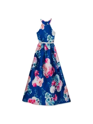 Kids Girl Floral-Print Gown,Navy