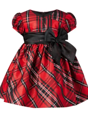 Kids Girl Metallic Plaid Dress,Red