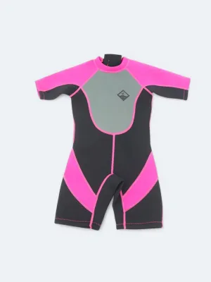 Kid's Girl's Brand Logo Printed Swimsuit,Black/Pink