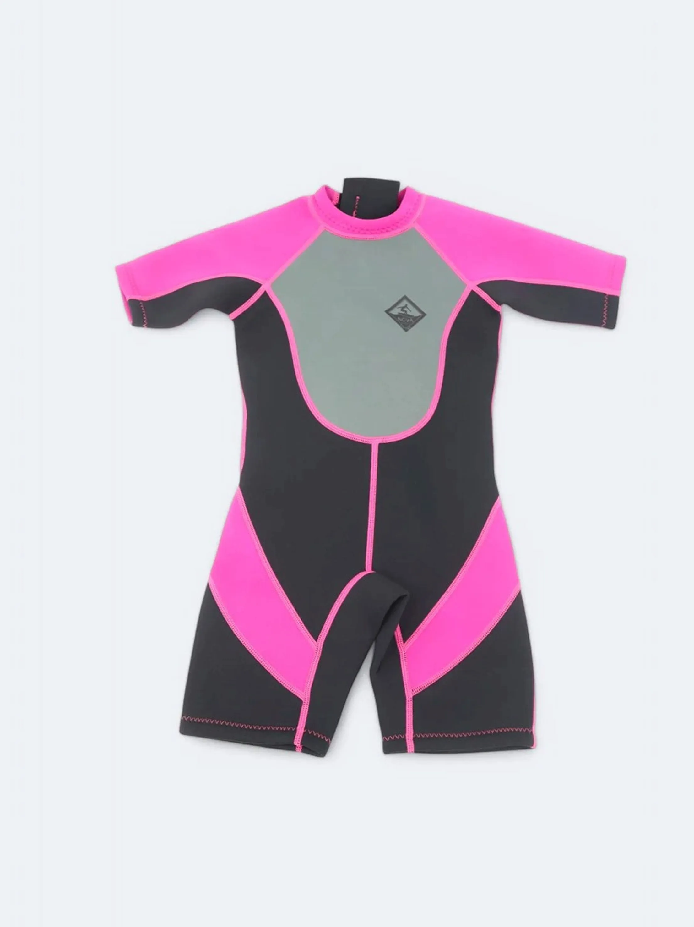 Kid's Girl's Brand Logo Printed Swimsuit,Black/Pink