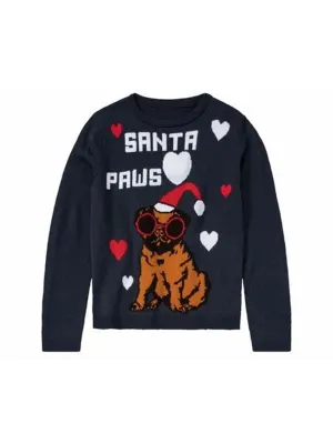 Kids Girl's Graphic Printed Christmas Sweater,Navy