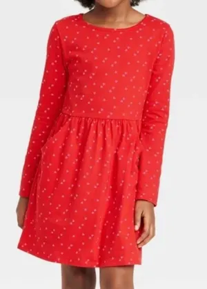 Kids Girl's Heart Printed Dress,Red