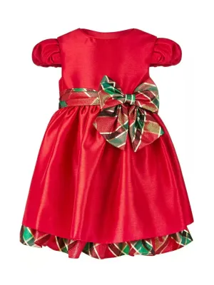 Kids Girl's Metallic Plaid Dress,Red