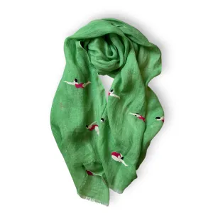 LINEN SCARF WITH EMBROIDERED DIVERS