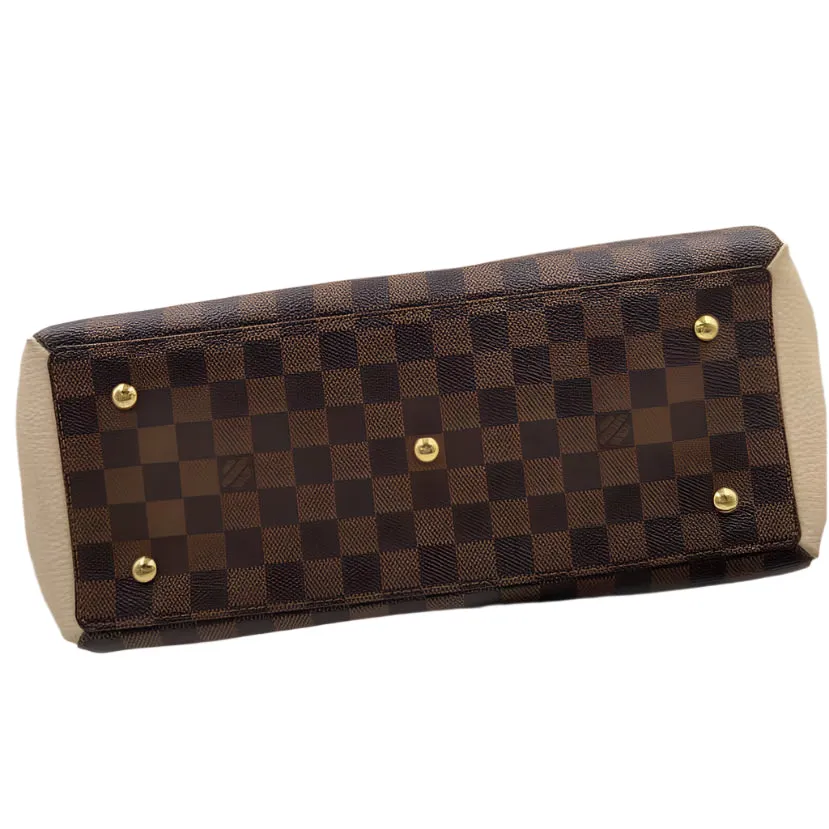 LOUIS VUITTON NORMANDY DAMIER EBENE Brown & Cream Handled Satchel w/Crossbody Strap