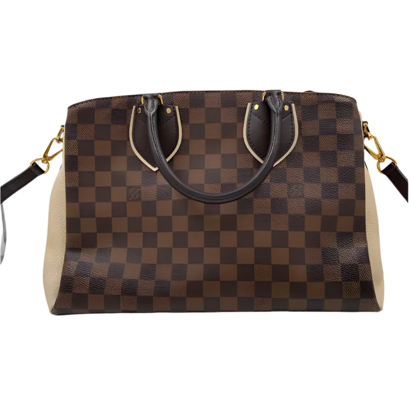 LOUIS VUITTON NORMANDY DAMIER EBENE Brown & Cream Handled Satchel w/Crossbody Strap