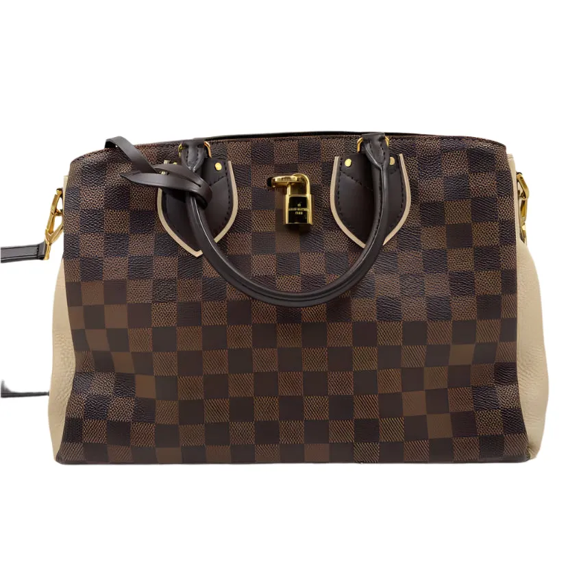 LOUIS VUITTON NORMANDY DAMIER EBENE Brown & Cream Handled Satchel w/Crossbody Strap