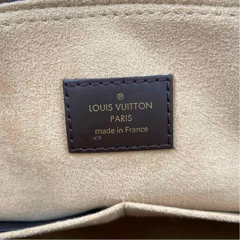LOUIS VUITTON NORMANDY DAMIER EBENE Brown & Cream Handled Satchel w/Crossbody Strap