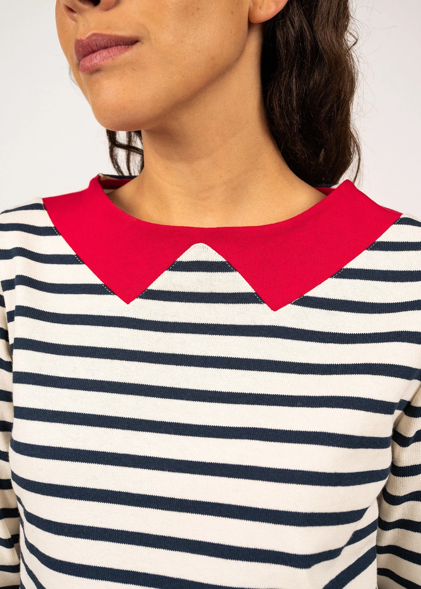 Marinire  col contrast Vire - en jersey de coton lourd (ECRU/MARINE/TULIPE)