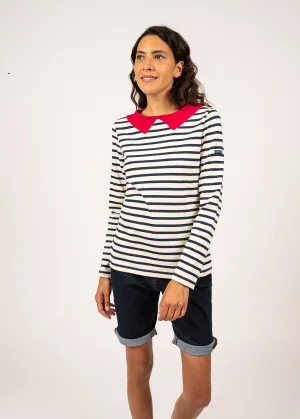 Marinire  col contrast Vire - en jersey de coton lourd (ECRU/MARINE/TULIPE)