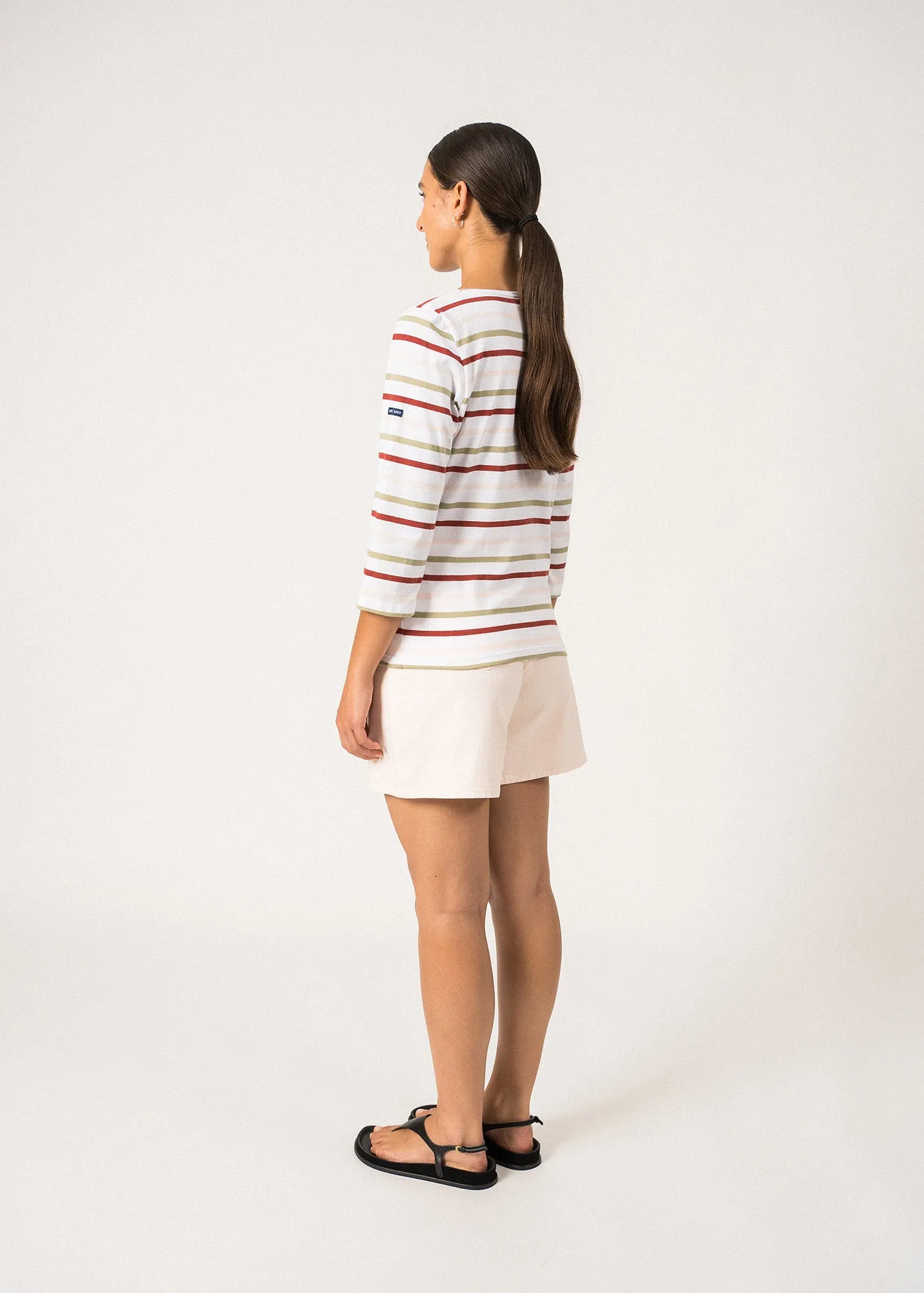 Marinire manches 3/4 Galathe multicolore - coupe ajuste, en coton lger (NEIGE/AMANDIER/TERRACOTA/POUDRE)