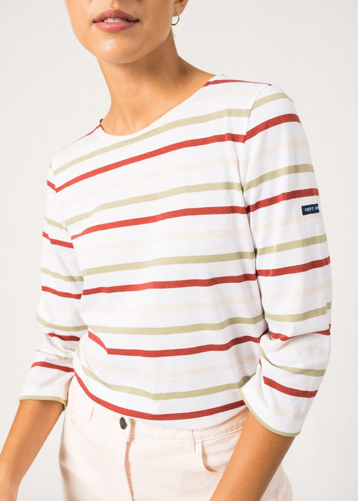 Marinire manches 3/4 Galathe multicolore - coupe ajuste, en coton lger (NEIGE/AMANDIER/TERRACOTA/POUDRE)