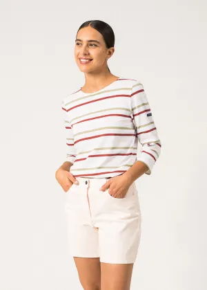 Marinire manches 3/4 Galathe multicolore - coupe ajuste, en coton lger (NEIGE/AMANDIER/TERRACOTA/POUDRE)
