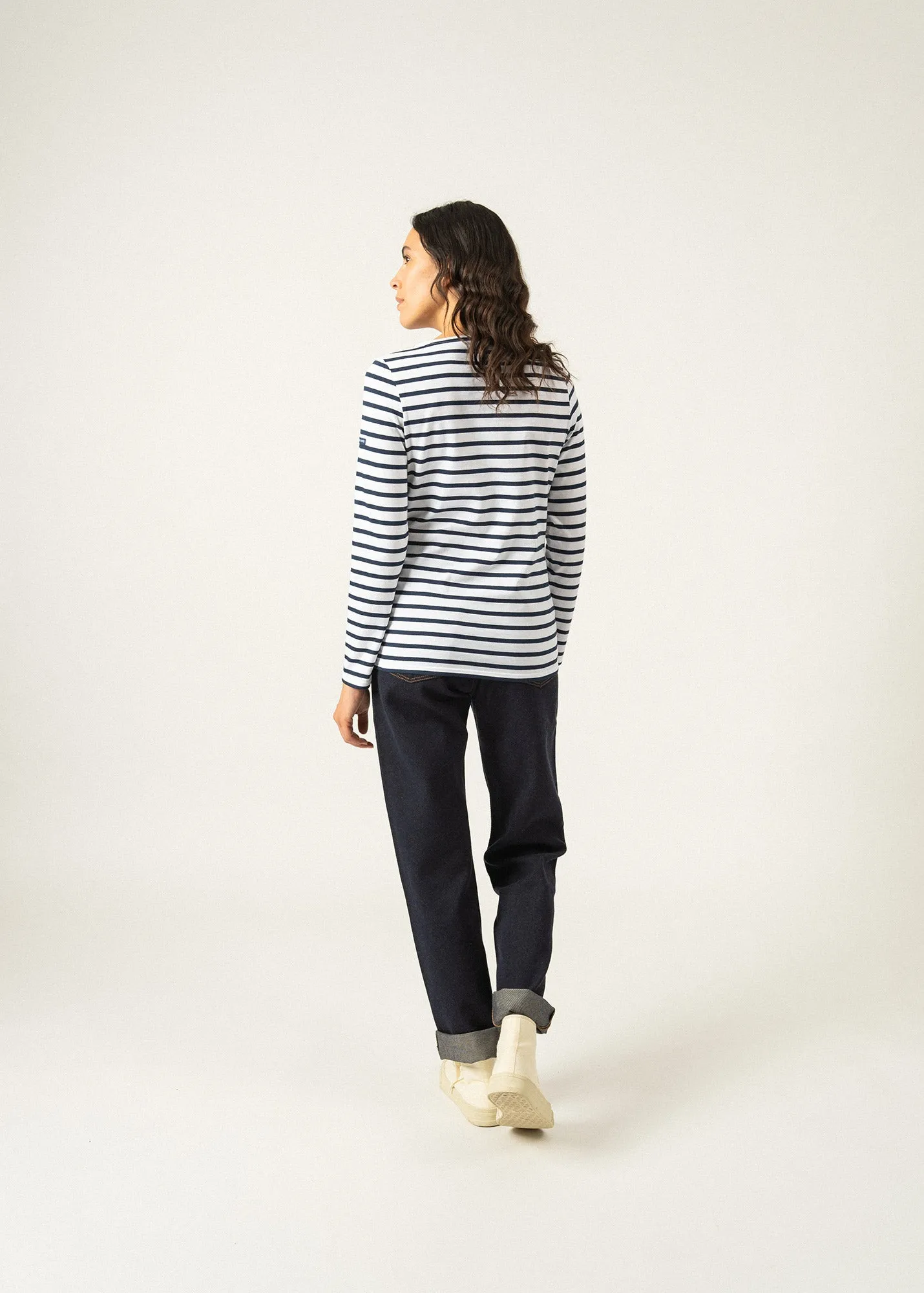 Marinire Minquidame - coupe droite, en coton lger (NEIGE/MARINE)