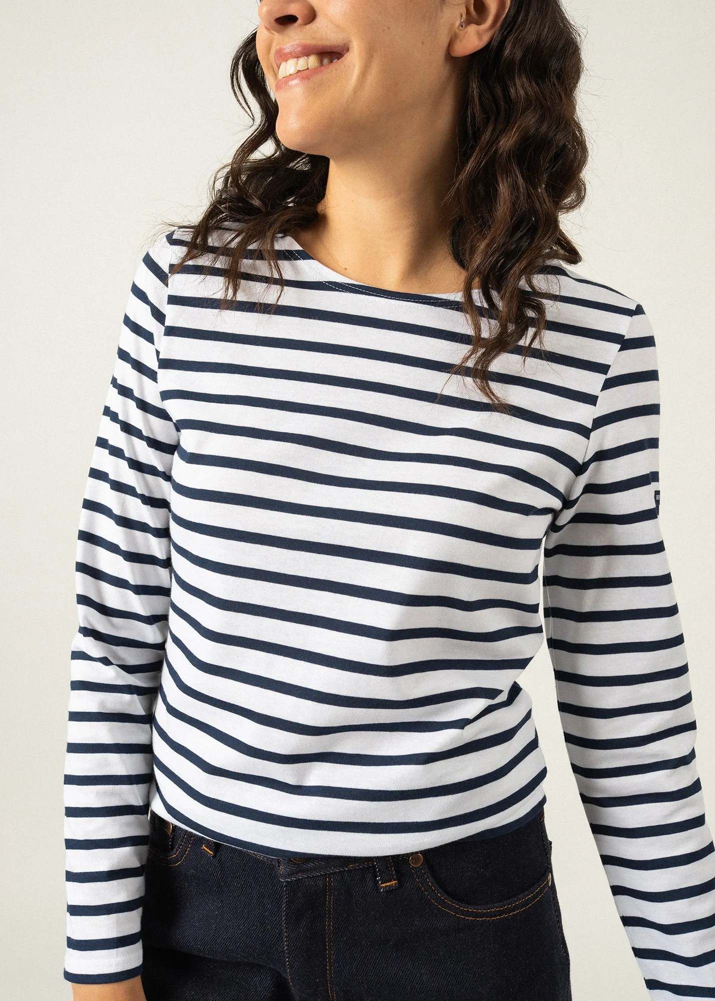 Marinire Minquidame - coupe droite, en coton lger (NEIGE/MARINE)