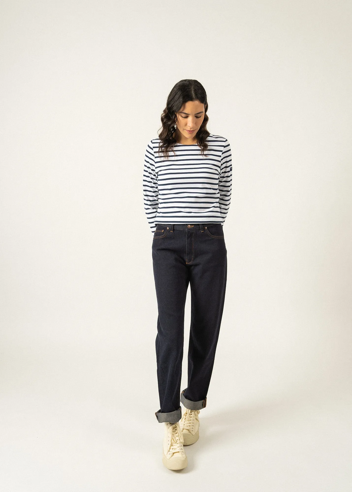 Marinire Minquidame - coupe droite, en coton lger (NEIGE/MARINE)