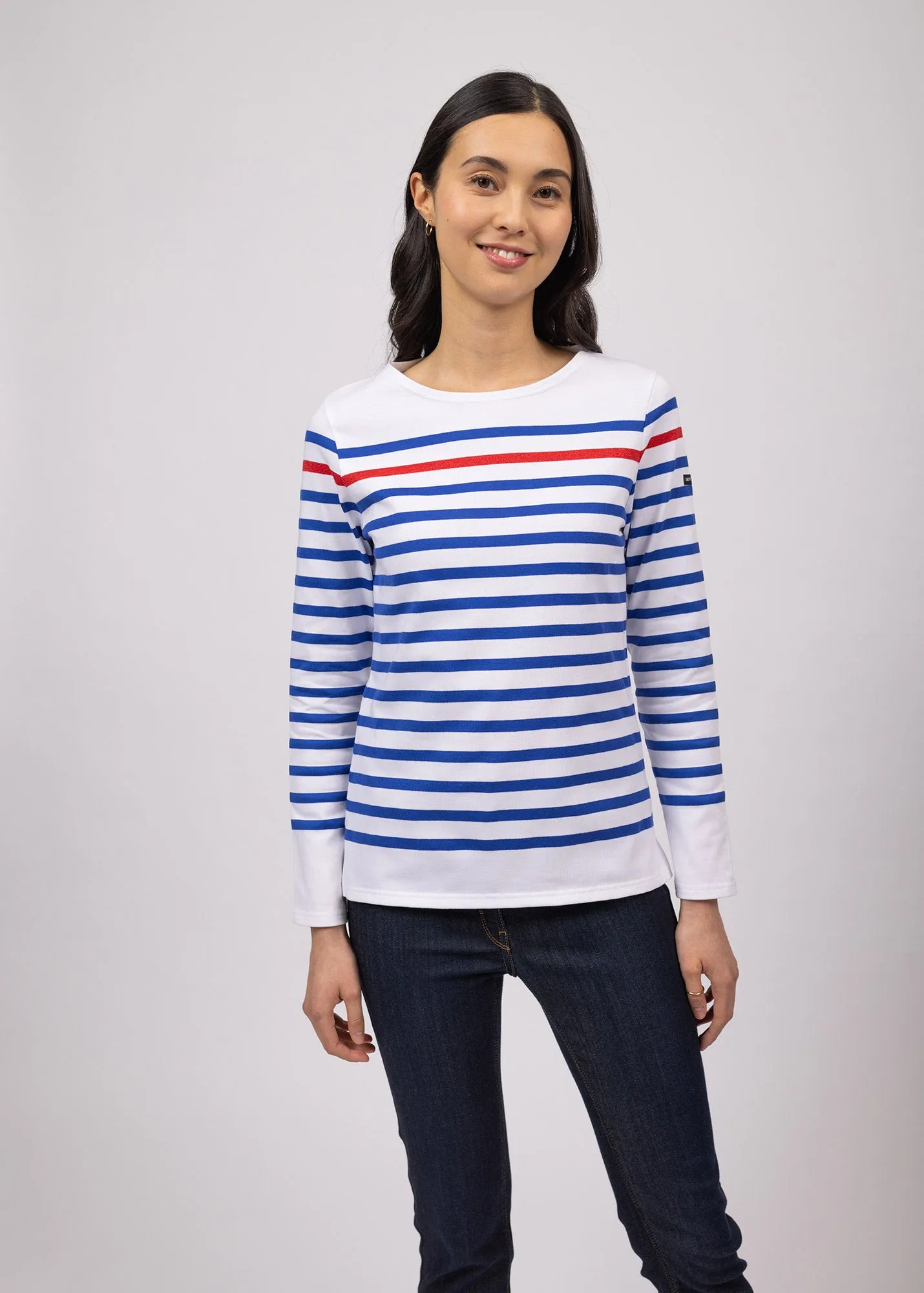 Marinire Naval -  rayure contraste lurex, en coton peign (NEIGE/GITANE/TULIPE)