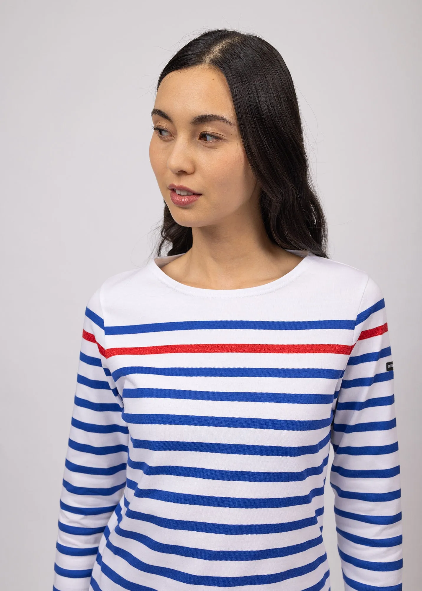 Marinire Naval -  rayure contraste lurex, en coton peign (NEIGE/GITANE/TULIPE)