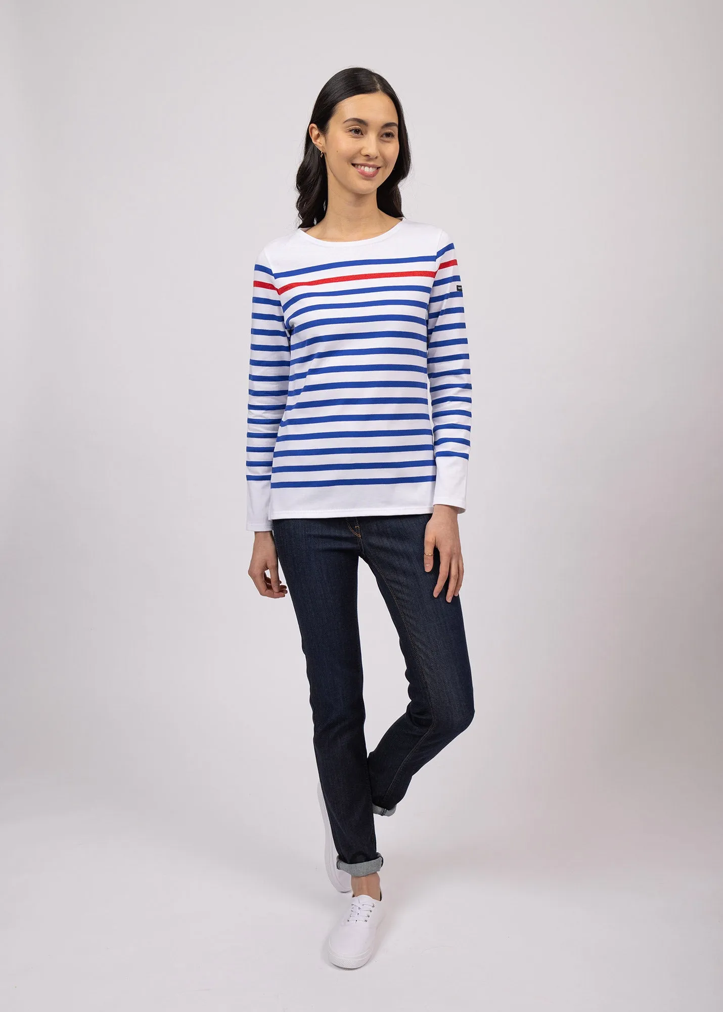Marinire Naval -  rayure contraste lurex, en coton peign (NEIGE/GITANE/TULIPE)