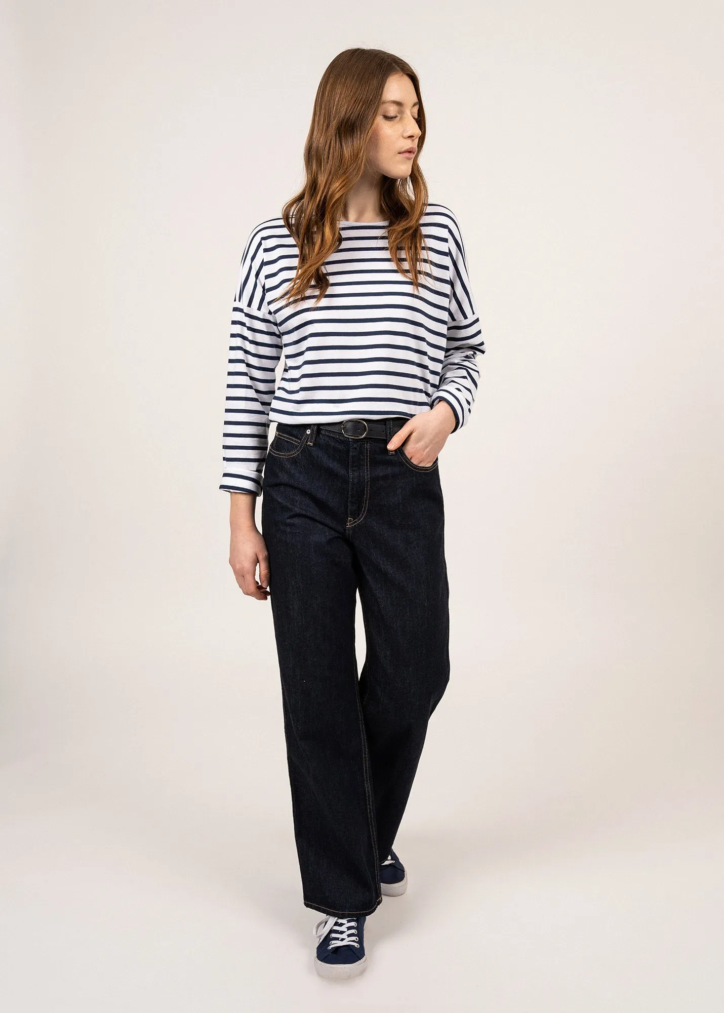 Marinire oversize Minquiers Drop - en coton lger (NEIGE/MARINE)