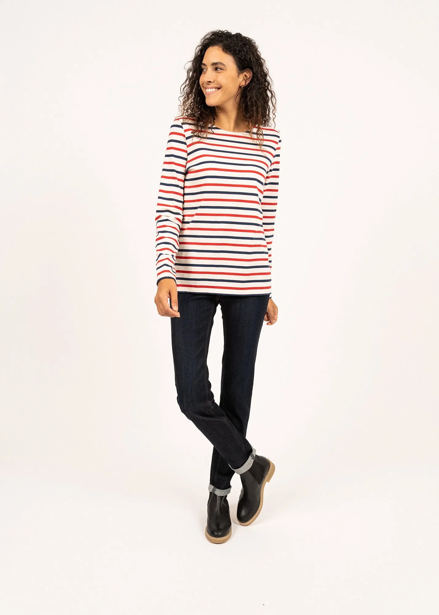 Marinire tricolore Minquidame - en coton lger (ECRU/MARINE/TULIPE)