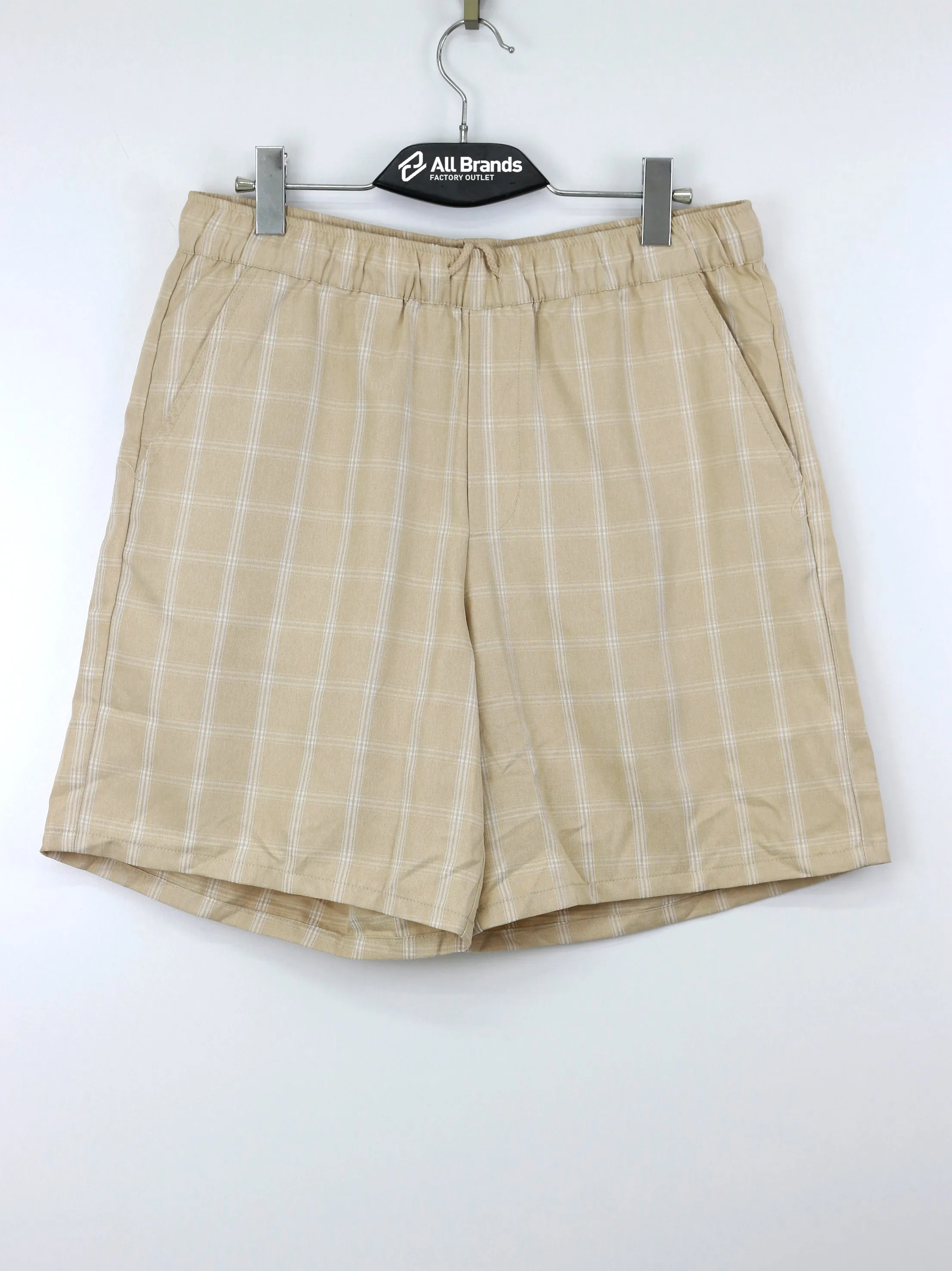 Men's Plaid Drawstring Short,Beige