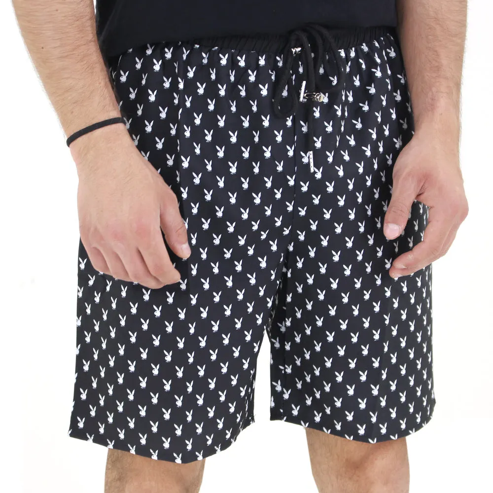 Men's Printed Elastic Waist Short,Black