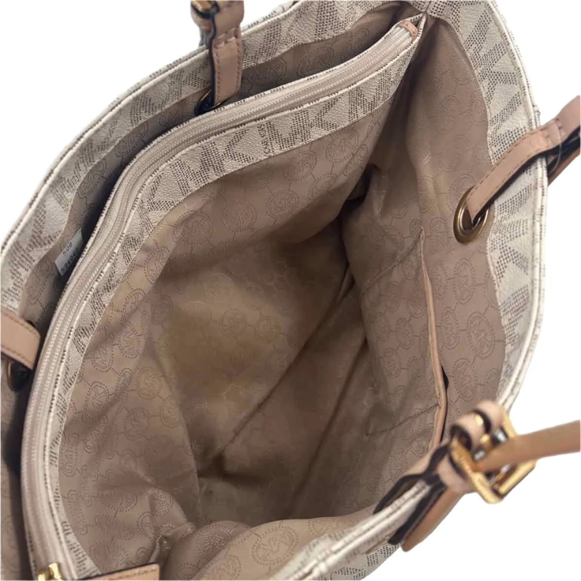 MICHAEL KORS Ivory & Tan MK Signature JET SET TRAVEL Tote Purse