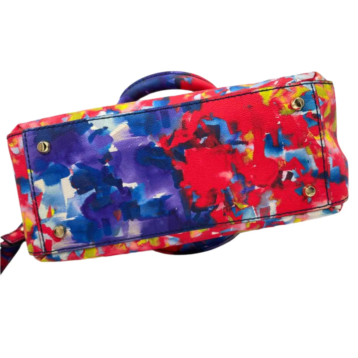 MILLY Red Blue Yellow Multi Watercolor Leather Handled Satchel Purse w/Crossbody