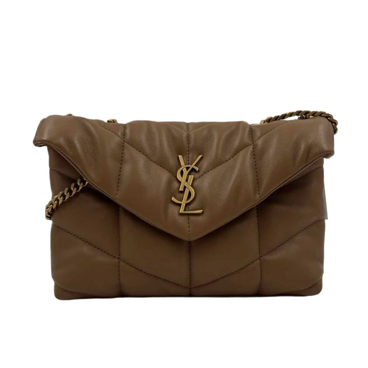 NWOT YVES SAINT LAURANT YSL Tan Quilted Leather LOU PUFFER TOY Envelope Purse w/Convertible Crossbody