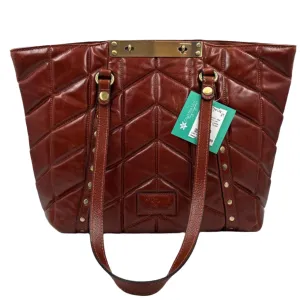 NWT PATRICIA NASH Cinnamon Brown Distressed BENVENUTO Quilted Leather Tote Bag Purse
